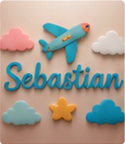 Kids name sign with airplane and clouds